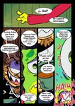 anthro beverage comic container cup dialogue duo frown fusion greenie_(pancaketiffy) hi_res laugh male marine nickelodeon on_model pancaketiffy pfft robert_(pancaketiffy) sea_sponge sharp_teeth spanish_text speech_bubble spongebob_squarepants spongebob_squarepants_(character) teeth text toony translation_check translation_request vocalization vowelless vowelless_vocalization