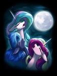 3:4 blue_hair equid equine eyes_closed female feral friendship_is_magic full_moon group hair hasbro hi_res horn mammal moon multicolored_hair my_little_pony mythological_creature mythological_equine mythology night princess_cadance_(mlp) princess_celestia_(mlp) princess_luna_(mlp) rocket-lawnchair star three_wolf_moon trio unicorn