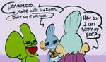 1upgobbo 2022 anthro blue_body dialogue english_text eyewear family father_(lore) female freckles generation_2_pokemon generation_3_pokemon glasses green_body group hi_res jay_(1upgobbo) kay_(1upgobbo) larvitar mabel_(1upgobbo) male mudkip nintendo parent_(lore) pokemon pokemon_(species) scarf simple_background text trio