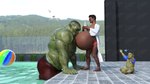 16:9 anonymous_artist belly big_belly child duo green_body green_skin hi_res huge_belly human humanoid humanoid_pointy_ears male male/male mammal nipples not_furry orc pointy_ears pregnant pregnant_male size_difference widescreen young