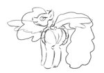 ambiguous_gender bottomwear butt clothed clothing equid equine fan_character feral flashing hasbro localmare looking_at_viewer looking_back mammal mane monochrome my_little_pony mythological_creature mythological_equine mythology pegasus presenting presenting_hindquarters simple_background sketch skirt solo spread_wings tail underwear wings