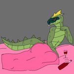 1:1 alcohol anthro beverage container cup dan-ru drinking_glass glass glass_container glass_cup hi_res lizard male reptile scalie solo under_blanket wine wine_bottle wine_glass