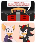 2023 5:6 anthro bat bat_wings chocomilkamy clothing comic dialogue e-123_omega e-series english_text eulipotyphlan eyeshadow female gloves handwear hedgehog hi_res machine makeup male mammal membrane_(anatomy) membranous_wings robot rouge_the_bat sega shadow_the_hedgehog sonic_the_hedgehog_(series) speech_bubble text tuft wings