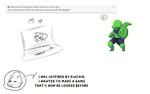 16:10 animated anthro asking asking_another clothing computer covering covering_mouth covering_own_mouth covering_self dialogue digital_media_(artwork) dumliz electronics english_text eyes_closed green_body green_scales headshot_portrait hi_res horn kobold laptop line_art lizard lizetor male monochrome no_sound pixel_(artwork) pixel_animation portrait question reptile scales scalie shirt short_playtime smile solo speech_bubble talking_to_another text topwear unfinished webm widescreen