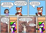 canid canine claire_(foxdad) clean_diaper clothed clothing comic costume dialogue diaper english_text female fox foxdad fursuit fuzzt0ne hair hi_res human humor male mammal speech_bubble text url wearing_diaper young_foxdad