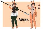 abigail_(kiyoshiyamaru) anthro breasts distracting_watermark faint female genitals lagomorph leporid mammal melee_weapon model_sheet nipples nude off/on polearm pussy rabbit solo spear standing watermark weapon