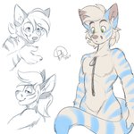 1:1 animate_inanimate anthro blue_stripes digital_media_(artwork) felid fur green_eyes hi_res kwik_(artist) living_clothing male mammal pantherine sketch_page solo stripes tiger trepaura_(character) white_body white_fur zipper