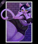 anthro belly big_breasts black_eyeshadow black_hair black_nails bottomwear bra breasts catty_(undertale) clothed clothing colored_nails curvy_figure cute_fangs domestic_cat ear_piercing ear_ring eyeshadow felid feline felis female fishnet_clothing fishnet_leggings fishnet_legwear hair hi_res leggings legwear looking_at_viewer makeup mammal muffin_top nails neodrani overweight overweight_anthro overweight_female piercing ring_piercing seductive shorts solo tail thick_thighs undertale_(series) underwear voluptuous wide_hips yellow_eyes