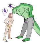 2024 anthro bottomwear breasts clothed clothing digital_drawing_(artwork) digital_media_(artwork) dragon duo eggplant female food fruit green_body green_scales human male male/female mammal muscular muscular_anthro muscular_male mythological_creature mythological_scalie mythology navel nipples ollie_(spirit_bathouse) pants plant requesting scales scalie sex_request sframboob simple_background size_difference speech_bubble standing sweatpants tail topless white_background zagredos_(spirit_bathouse)