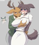 2022 anthro arm_grab beastars being_watched big_breasts blue_eyes blush bodily_fluids breast_grab breasts brown_body brown_fur canid canine canis cervine clothed clothing cooliehigh curvy_figure deer dominant dominant_male dominant_prey duo female fully_clothed fur hand_on_breast hands_behind_head hi_res hourglass_figure huge_breasts interspecies juno_(beastars) legoshi_(beastars) looking_at_another looking_at_viewer louis_(beastars) male male/female mammal open_mouth predator/prey red_deer restrained shirt small_waist submissive submissive_female submissive_predator sweat sweatdrop tail topwear wide_hips wolf wrist_grab