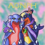 1:1 agnph album_cover aliasing ambiguous_gender apricorn black_sclera blue_body bp_(artist) cel_shading cover digital_drawing_(artwork) digital_media_(artwork) duo ekans english_text feral fish flower gabite garchomp generation_1_pokemon generation_4_pokemon holding_object looking_at_viewer marine multicolored_body nintendo pink_flower plant pokemon pokemon_(species) scalie shaded shark sharp_teeth simple_background soft_hair_(band) standing teeth text two_tone_body yellow_text