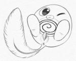 2015 amphibian erection feral generation_1_pokemon genitals graphite_(artwork) looking_at_viewer low_res male monochrome nintendo one_eye_closed penis pokemon pokemon_(species) poliwag simple_background solo tadpole traditional_media_(artwork) white_background wink yaroul