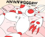 absurd_res anthro bed bedroom big_breasts breasts comic english_text erect_nipples female furniture hi_res huge_breasts hybrid lagomorph leporid looking_up machine mammal mom_bot_(rexon02) nipples nude orgasm rabbit rexon02 robot solo text thick_thighs white_body wide_hips