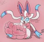 4_toes ambiguous_gender bodily_fluids dialogue eeveelution electricsnowfox feet feral feral_with_feet foot_fetish foot_focus fur generation_6_pokemon glistening glistening_feet hi_res humanoid_feet insult insulting_viewer looking_at_viewer musk nintendo nude paws pink_background pink_body pink_fur plantigrade pokemon pokemon_(species) simple_background sitting soles solo sweat sweaty_feet sylveon talking_to_viewer toes white_body white_fur