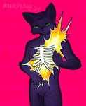 absurd_res andromorph anthro bone crunchybone domestic_cat felid feline felis green_eyes hi_res intersex mammal ribs solo somber vent_art