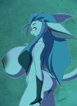 absurd_res anthro big_breasts black_nose blue_eyes blue_hair blush body_blush breast_blush breasts butt butt_blush chalo chest_tuft curvy_figure eeveelution female fur generation_4_pokemon glaceon hair hi_res huge_breasts hyper hyper_breasts icy_(blitza) nintendo nipples nude pokemon pokemon_(species) pokemorph shoulder_blush side_boob side_view solo tail thick_thighs tuft voluptuous