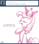 2011 ask_blog ask_princess_molestia crown cutie_mark earth_pony english_text equid equine eyes_closed female feral friendship_is_magic hair hasbro headgear horse john_joseco long_hair mammal monochrome my_little_pony open_mouth pinkie_pie_(mlp) pony solo text tumblr