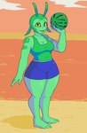 alien antennae_(anatomy) breasts clothed clothing female fingers flintchips food fruit green_body humanoid melon not_furry plant smile solo watermelon