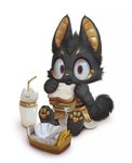 2024 anthro anubian_jackal anubis black_body black_fur canid canine canis canopic_jar cheese clothed clothing dairy_products deity drinking_straw eating egyptian_mythology fast_food_(food) food fries fruit fully_clothed fur gold_(metal) gold_jewelry jackal jewelry lettuce looking_at_viewer male mammal mayonnaise middle_eastern_mythology mythology pawpads plant red_eyes sandwich_(food) silverfox5213 simple_background solo surprised text tomato url vegetable white_background