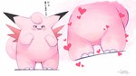 absurd_res ambiguous_gender bedroom_eyes belly bluescape735 blush blush_lines clefable close-up crotch_shot digital_media_(artwork) feet feral generation_1_pokemon hair half-closed_eyes heart_symbol hi_res japanese_text looking_at_viewer narrowed_eyes nintendo nude open_mouth pink_body pokemon pokemon_(species) seductive signature simple_background slightly_chubby smile solo tail text thick_thighs toes translated wings