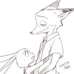 1:1 2016 anthro canid canine clothed clothing comic disney female fox judy_hopps lagomorph leporid low_res male mammal monochrome nick_wilde rabbit red_fox sagara_shino true_fox zootopia