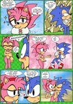 amy_rose anthro bodily_fluids classic_amy_rose classic_sonic classic_sonic_(universe) comic duo english_text eulipotyphlan female genitals heart_symbol hedgehog hi_res kissing male male/female mammal narrow_hips nude presenting pronounced_browridge pussy raianonzika sega shocked sonic_the_hedgehog sonic_the_hedgehog_(series) sweat sweatdrop text thick_thighs thigh_gap thin_calves thin_legs thin_thighs wide_hips