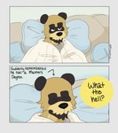 Rating: s
ID: 5584847
Date: 2025-05-19 21:29:31 -0400
Status: active
Score: 9
anthro bed bedding black_ears black_hands black_nose blanket brown_body brown_eyes brown_fur canid canine clothing comic dialogue english_text eyebrows eyes_always_closed eyes_closed frown fur furniture grey_clothing grey_shirt grey_topwear male mammal p_rindustries p_rindustries_(p_rindustries) pillow raccoon_dog shirt signature simple_background standing tanuki text thick_eyebrows topwear whisker_spots post #5584847