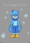 2024 ahoge anthro artist_name avian bird blue_body blue_bottomwear blue_clothing blue_feathers blue_hair blue_pants boots bottomwear clothed clothing dialogue digital_drawing_(artwork) digital_media_(artwork) english_text feathers female footwear grey_background hair looking_at_viewer martlet_(undertale_yellow) oh_no p_s_star pants shoes signature simple_background snowflake solo standing talking_to_viewer text undertale_yellow winged_arms wings yellow_boots yellow_clothing yellow_footwear