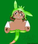 2017 ambiguous_gender anus anus_only chespin featureless_crotch feral generation_6_pokemon green_background hi_res looking_at_viewer mammal nintendo pokeartmaster95 pokemon pokemon_(species) relaxing rodent semi-anthro simple_background smile solo