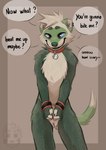 absurd_res andromorph anthro brat collar cuff_(restraint) domestic_ferret english_text handcuffed handcuffs hi_res intersex mammal metal_cuffs mustelid musteline nug nugitos restraints solo submissive teasing text true_musteline weasel