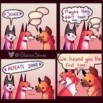 1:1 canid canine comic dialogue english_text felid feline fox fur glassshine group hi_res hubert_(glassshine) hyena mammal markings necktie open_mouth red_body red_fur simple_eyes spots spotted_body spotted_fur steve_(glassshine) text thought_bubble white_body white_fur