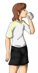 beverage black_bottomwear black_clothing black_pants bottomwear clothing foulfrost hair hi_res human kyrio looking_away male mammal pants simple_background solo story story_in_description uniform white_background