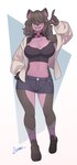 absurd_res anthro arumo big_breasts black_hair bottomwear breasts brown_eyes canid canine canis christmas cleavage clothed clothing cutoffs denim denim_bottomwear denim_clothing denim_skirt exy female hair hi_res holidays looking_at_viewer mammal medium_hair open_mouth shorts skirt smile solo tongue vtuber wolf