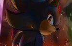 black_body city city_background city_lights codyf0xx eulipotyphlan hedgehog hi_res looking_at_viewer looking_back male mammal painting_(artwork) quills_(anatomy) red_eyes sega shadow_the_hedgehog smoke sonic_the_hedgehog_(series)