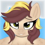 1:1 absurd_res blonde_hair brown_body brown_fur brown_hair chaos_cookie equid equine female feral fur green_eyes hair hasbro hi_res looking_at_viewer mammal mlp_g4 my_little_pony mythological_creature mythological_equine mythology pegasus solo wings