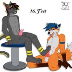 1:1 absurd_res animal_genitalia anthro assalt balls barefoot bodily_fluids canid canine cum cum_on_penis cumshot digital_media_(artwork) duo ear_tuft ejaculation erection feet felid feline foot_fetish foot_play footjob fox fur genital_fluids genitals hair hi_res lynx male male/male mammal markings naniby nude omithefox open_mouth orgasm pawpads paws penis precum sex simple_background smile spots spotted_body spotted_fur text toes tongue tongue_out tuft