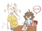 >:3c anthro ashton_(nini) brown_hair canid canine cecily_(nini) clothed clothing duo female fox hair lagomorph leporid male mammal mother_(lore) mother_and_child_(lore) mother_and_son_(lore) nini_(artist) parent_(lore) parent_and_child_(lore) parent_and_son_(lore) question_mark rabbit smile son_(lore)