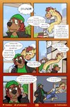 absurd_res anthro background_character beanie bear bruno_de'marco canid canine canis clothed clothing coach_dale comic detailed_border dialogue english_text fox fully_clothed giraffe giraffid group hand_holding hat headgear headwear hi_res jacket lagomorph leporid male mammal rabbit ralph_gyroid size_difference text thekinkybear topwear wolf