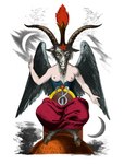 1856 19th_century 5_fingers ancient_art animal_head anthro areola artist_name as_above_so_below_pose back_wings baphomet_(deity) barefoot beard bovid breasts caduceus canid canine caprine carpine chimera clothed clothing color_edit colored crescent_moon deity demon eliphas_levi eyebrows facial_hair feathered_wings feathers feet female fingers fire for_a_head formal_art front_view full-length_portrait gesture goat hand_gesture hi_res hooves humanoid intersex_(lore) latin_text looking_at_viewer mammal medium_breasts moon nikolinni nipples occult_symbol pentagram pointing pointing_down pointing_up portrait sitting snout solo symbol text text_on_arm text_on_body third-party_edit topless torch translated wings