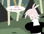 apology black_body blush clothing coiling comic demon dialogue digital_media_(artwork) duo english_text flat_colors forest grass human male mammal outside pink_eyes plant restrained shadow_fox_(shane_frost) shane_frost shrub speech_bubble text topwear tree white_clothing white_topwear