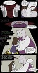 aliza_(horrortale) alternate_universe brown_hair clothing comic dialogue english_text female green_eyes hair hi_res horn horrortale human mammal mother_(lore) parent_(lore) sour-apple-studios speech_bubble text toriel toriel_(horrortale) undertale undertale_(series) white_body