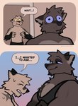 absurd_res anthro canid canine canis clothed clothing comic dialogue domestic_dog duo hi_res male mammal muscular pecs rygel_spkb shirt speech_bubble tank_top topless topless_male topwear wolf