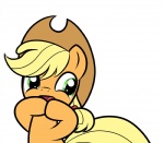 :d applejack_(mlp) blonde_hair clothing dafurr earth_pony equid equine female feral friendship_is_magic green_eyes grumblepluck hair hasbro hat headgear headwear horse mammal my_little_pony pony simple_background smile solo white_background