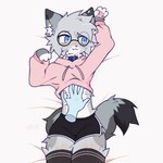 animated anthro bell bell_collar belly_rub black_clothing blue_collar blue_eyes blush bottomwear clothed clothing collar crop_top cropped_hoodie crossdressing digital_media_(artwork) dipstick_ears dipstick_fingers dipstick_tail domestic_cat ear_markings egyptian_mau eyewear felid feline felis femboy footwear fur glasses grey_body hair heart_symbol hi_res hoodie hotpants leg_warmers legwear looking_at_viewer looking_away lying male mammal markings midriff multicolored_ears nixuelle on_back open_mouth pawpads paws pink_clothing pink_hoodie pink_nose pink_topwear s0kz0 shirt shorts shy simple_background smile socks solo tail tail_markings tail_motion tailwag teeth thigh_high_stockings thigh_highs thigh_socks topwear ych_(character)