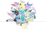 animal_ears bottomwear checkered_style_espeon checkered_style_glaceon checkered_style_leafeon checkered_style_sylveon checkered_style_umbreon clothed clothing crossdressing digital_media_(artwork) eeveelution english_text espeon flat_colors generation_2_pokemon generation_4_pokemon generation_6_pokemon glaceon group holowear_(pokemon) human leafeon legwear male mammal microsoft_paint_(artwork) nintendo not_furry_focus pokemon pokemon_(species) pokemon_unite restricted_palette skirt sylveon tapirclip text thigh_highs umbreon volo_(pokemon)