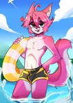 anthro biped bulge canid canine character_name clothing fox hi_res kunfen male male_anthro mammal sea sky solo spots summer underwear water