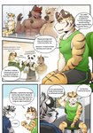 anthro bear boss_(gym_pals) bottomwear bovid bovine canid canine canis cattle clothing comic dialogue english_text equid equine felid giant_panda gym_pals h155296 hat headgear headwear hi_res male mammal manager_(gym_pals) myosotis_(gym_pals) nipple_piercing nipples pal_(gym_pals) pantherine piercing shirt shorts tank_top text tiger topwear wolf