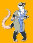 2024 3:4 absurd_res american_opossum anthro apron apron_only bulge clothing crossed_legs ear_piercing erection erection_under_clothing hi_res kiss_the_cook male mammal marsupial outline piercing pillowtummy simple_background solo tail tight_clothing tongue tongue_out virginia_opossum white_outline