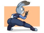 2023 anthro belt big_butt buckteeth butt clothed clothing disney electronics female fully_clothed hi_res judy_hopps knee_pads lagomorph leporid mammal open_mouth police police_officer police_uniform rabbit radio scut_tail short_tail solo tail teeth theorangepumpkin uniform zootopia