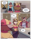 4:5 anthro basil_(mikrogoat) big_ears carolina_(mikrogoat) cash_register clothed clothing comic detailed_background dialogue digital_media_(artwork) domestic_ferret domestic_pig dress_shirt english_text fast_food fast_food_employee fast_food_restaurant female food fully_clothed fur gesture group hair hi_res horn inside looking_at_another male mammal mikrogoat mouse murid murine mustelid musteline open_mouth overweight overweight_male rodent shirt speech_bubble suid suina sus_(pig) text topwear trio true_musteline unbuttoned_shirt url waving weasel yelling